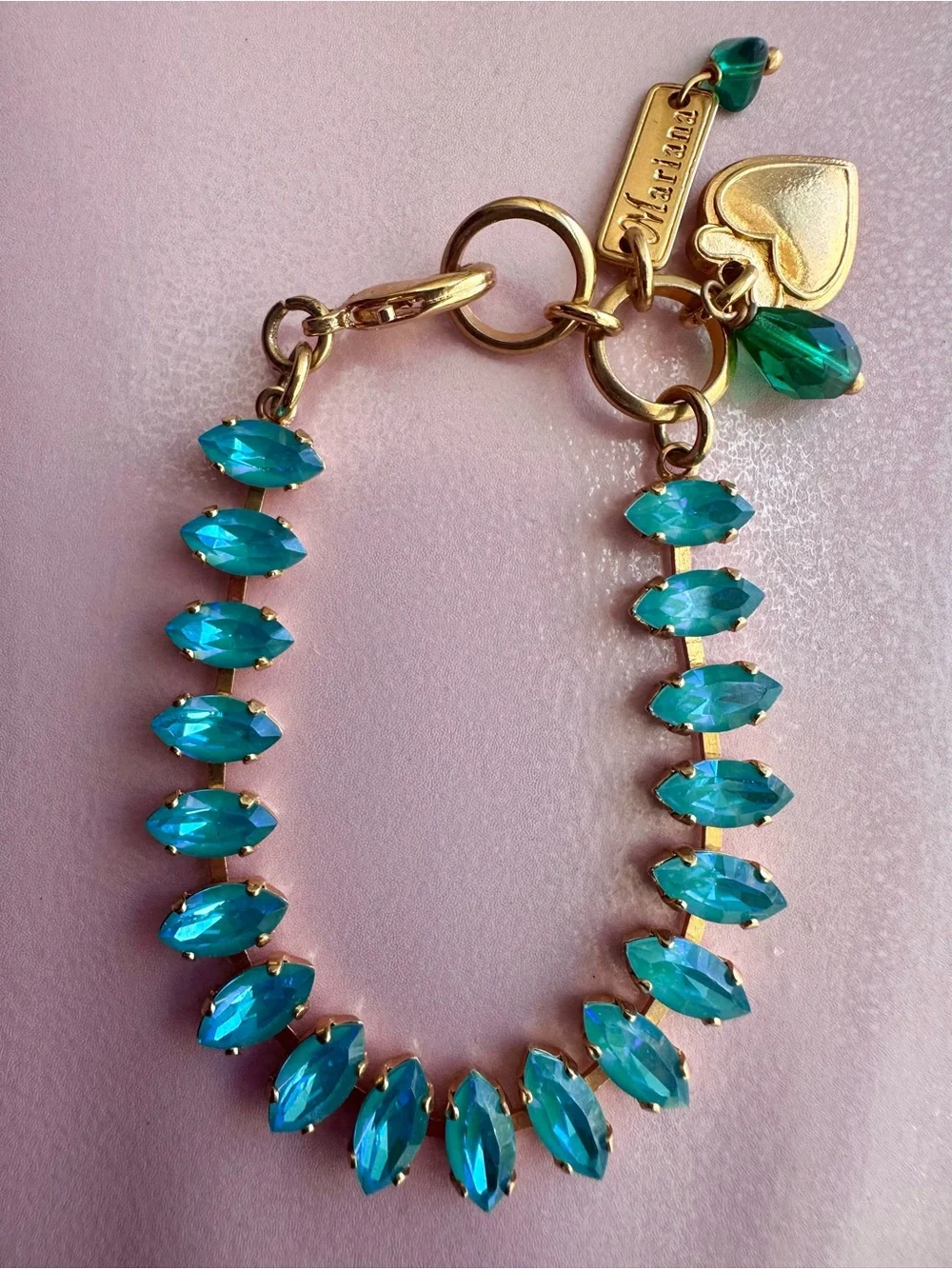 Mariana Gold-Tone Aquamarine Swarovski Crystal Bracelet with Heart Charm